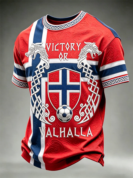 Mennesker eller Valhalla Fotball Viking Celtic Flag Fargeblock Skriv ut korte ermer t-skjorte