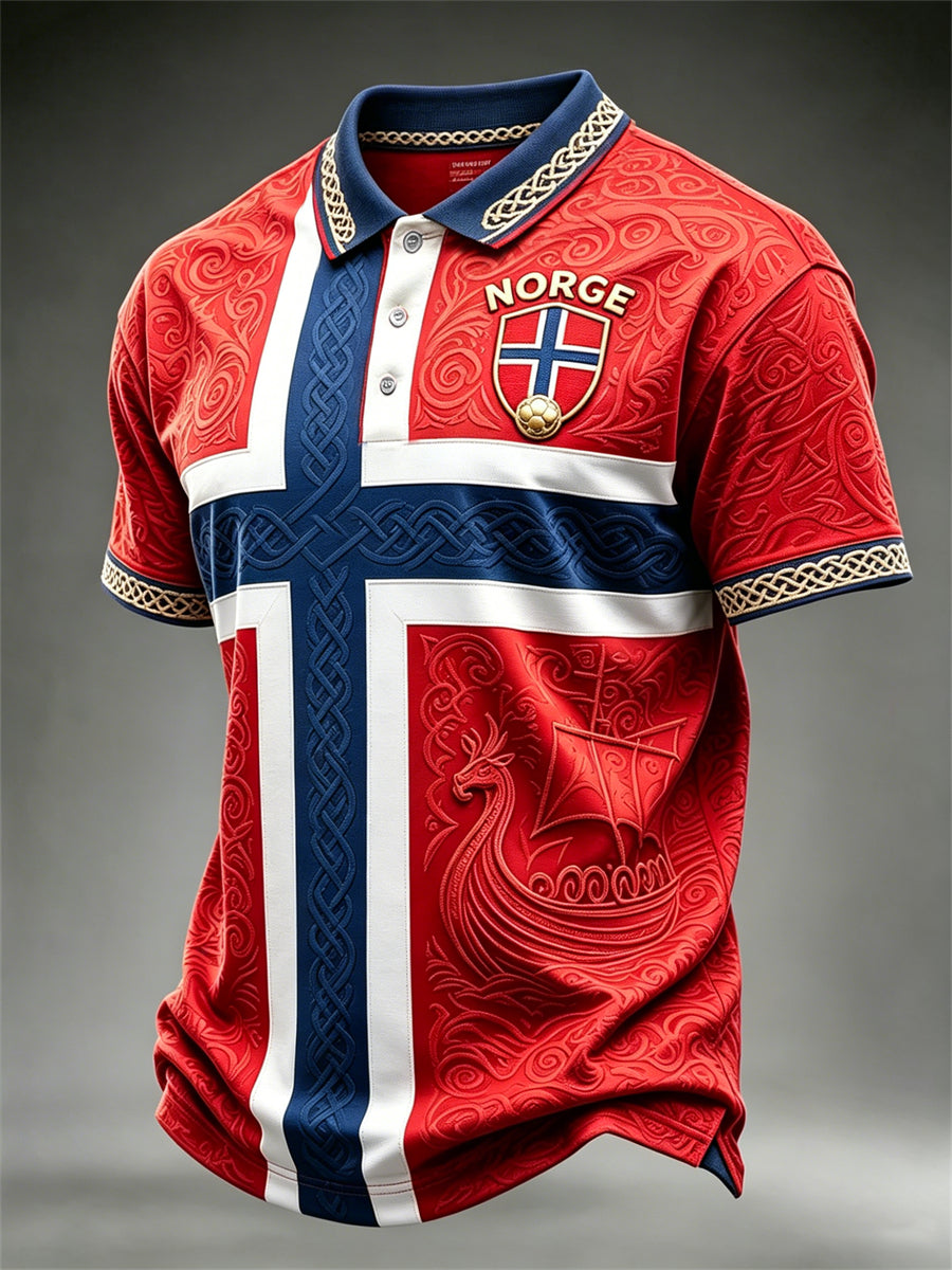 Menns norge fotball Vikingeskip Celtic Norge Flag Fargeblock Print polo skjorte