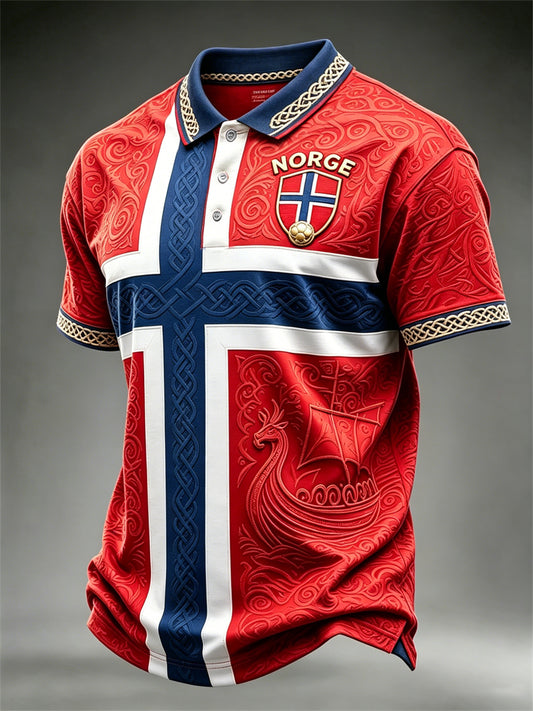 Menns norge fotball Vikingeskip Celtic Norge Flag Fargeblock Print polo skjorte