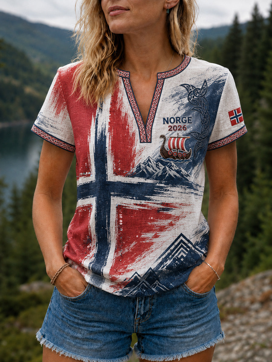 Kvinner Heia Norge fotballfan grafisk bomullskjort