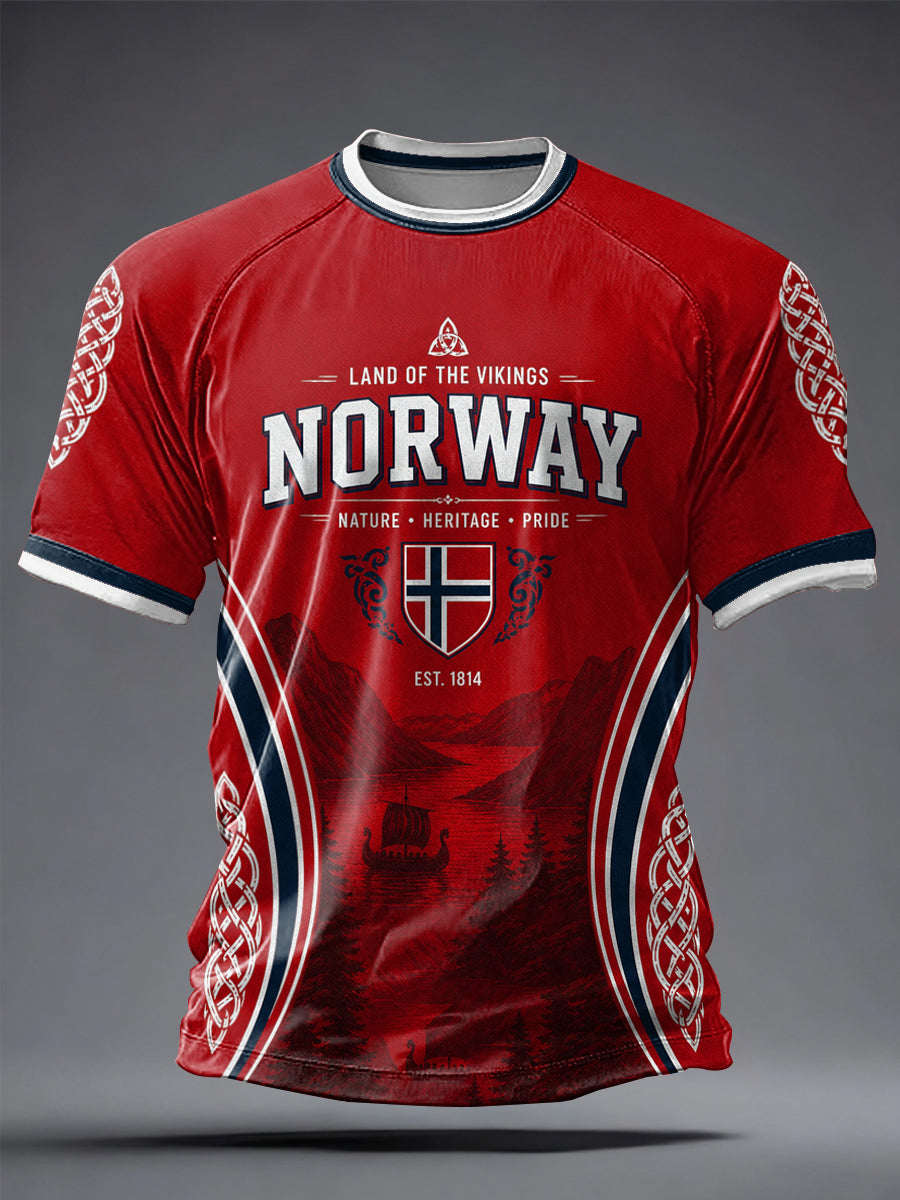 Herre-Norge fotballtrykket hverdagslig t-skjorte med korte ermer