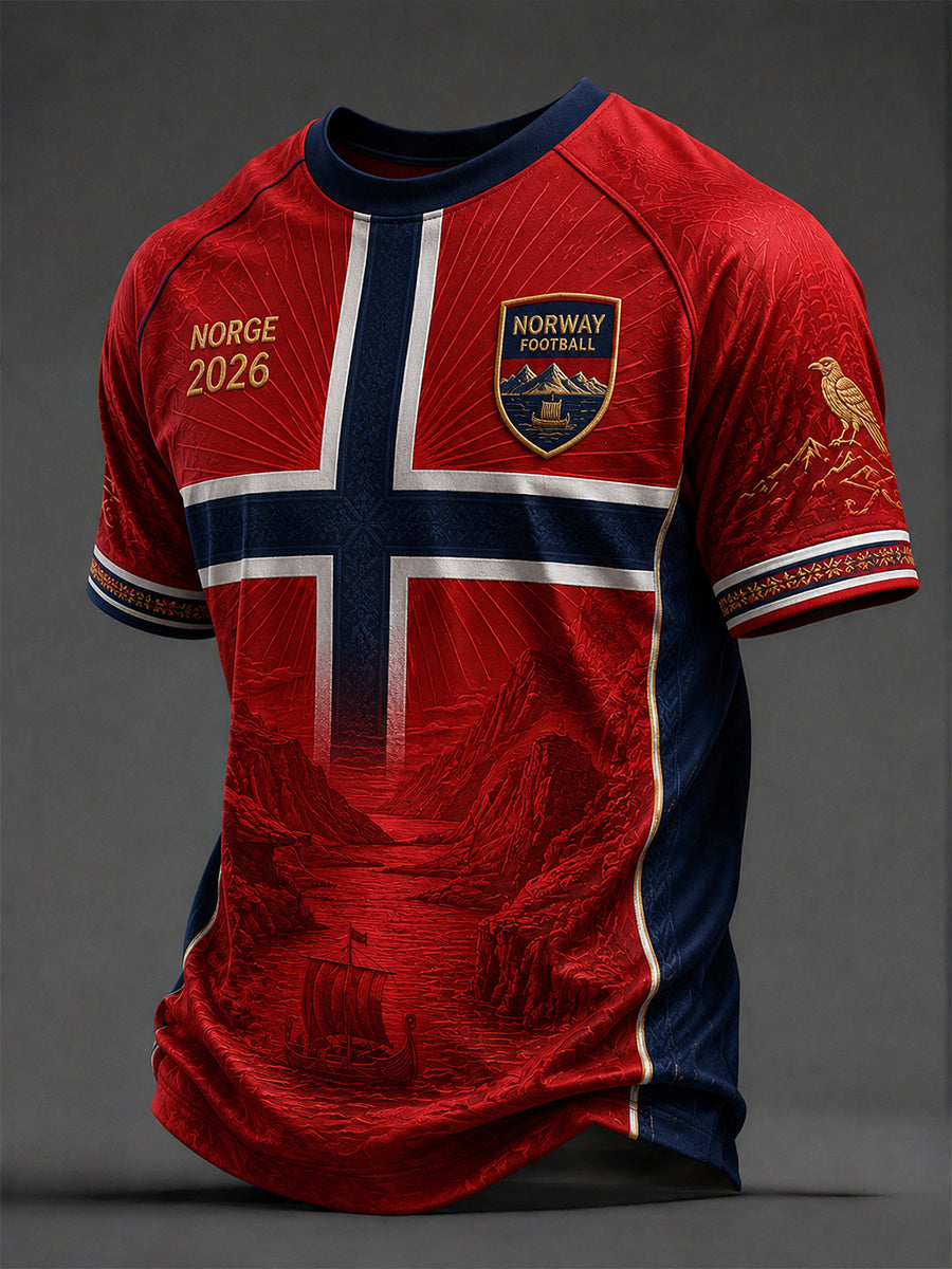 Retro norsk fotballfan-kunsttrykk, avslappet t-skjorte