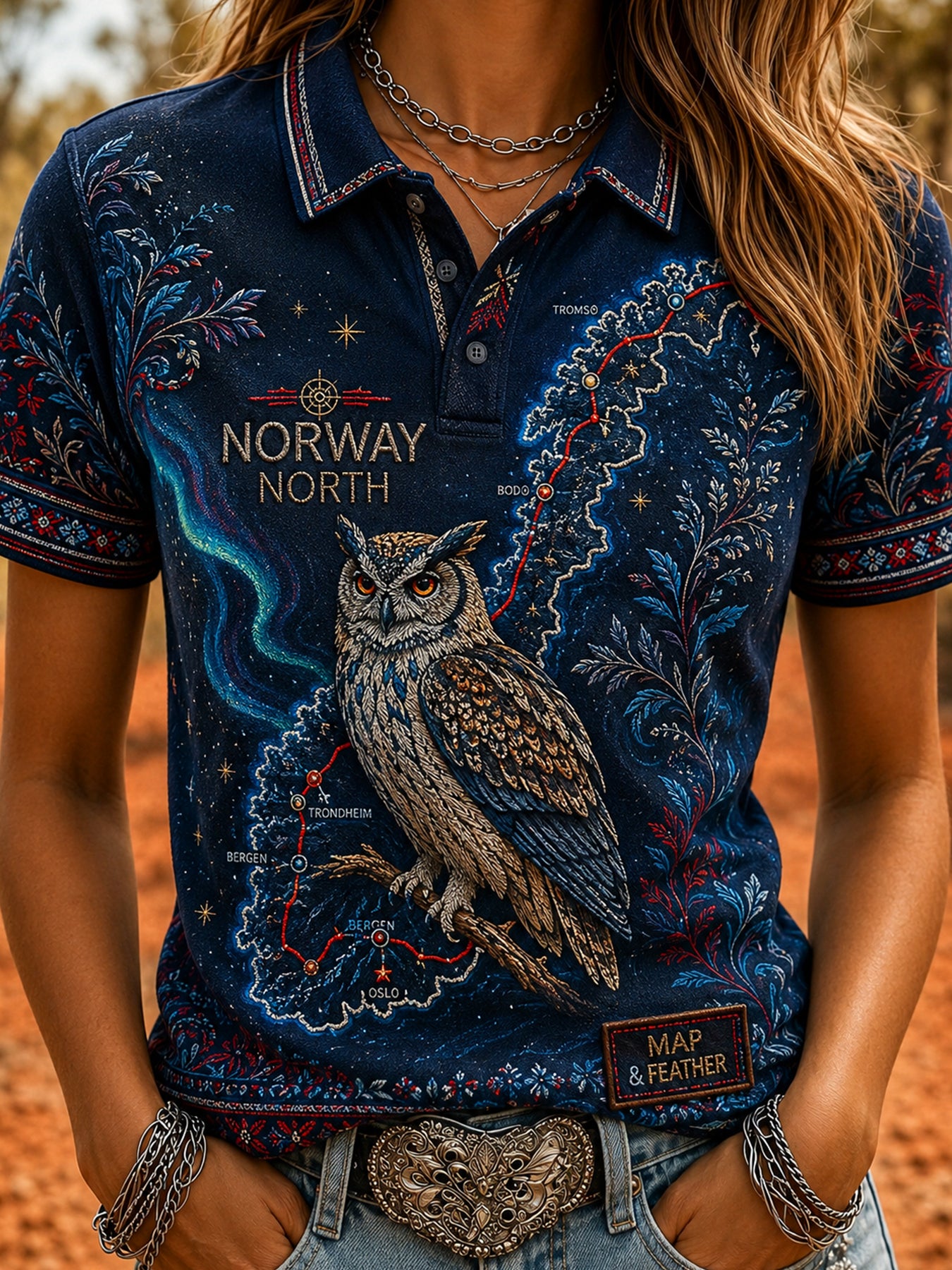 Retro norsk dykekunsttrykk avslappet poloskjorte