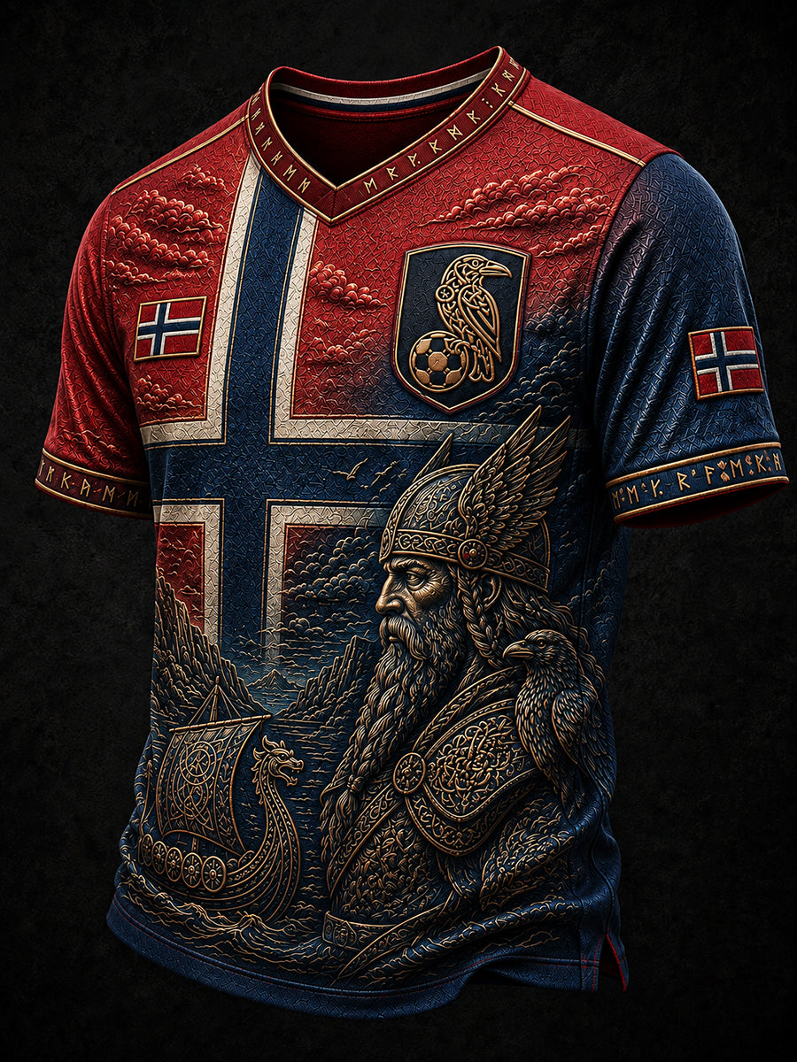 Retro norsk fotballfan-kunsttrykk, avslappet t-skjorte