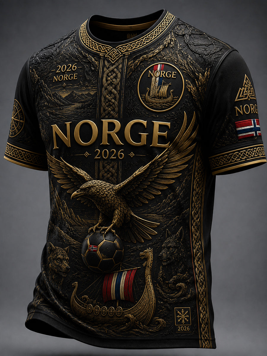 Retro norsk fotballfan-kunsttrykk, avslappet t-skjorte