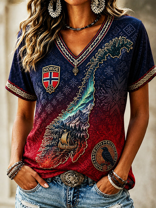 Retro norsk viking skandinavisk folkemotivtrykk avslappet topp