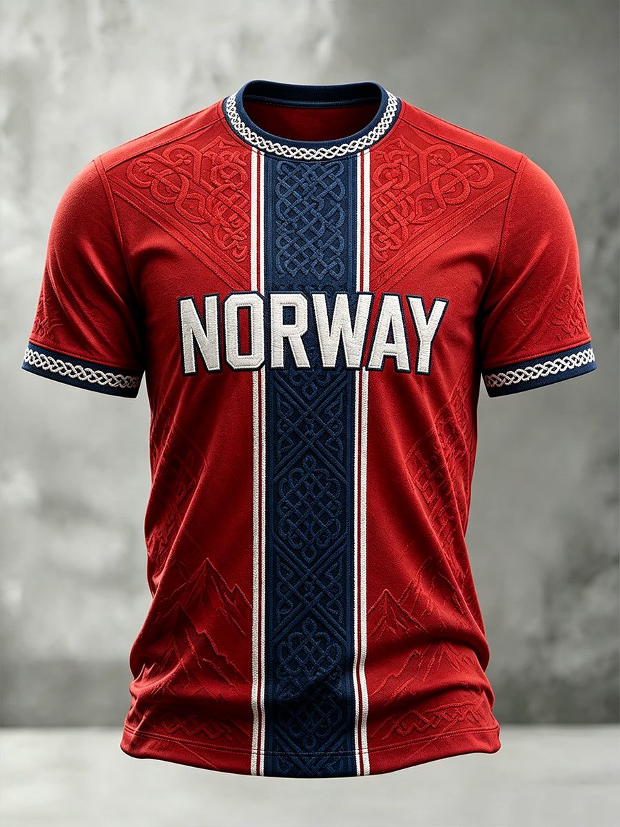 Herrer Norge viking-inspirert mønster keltisk trykk t-skjorte med kortermet ermer