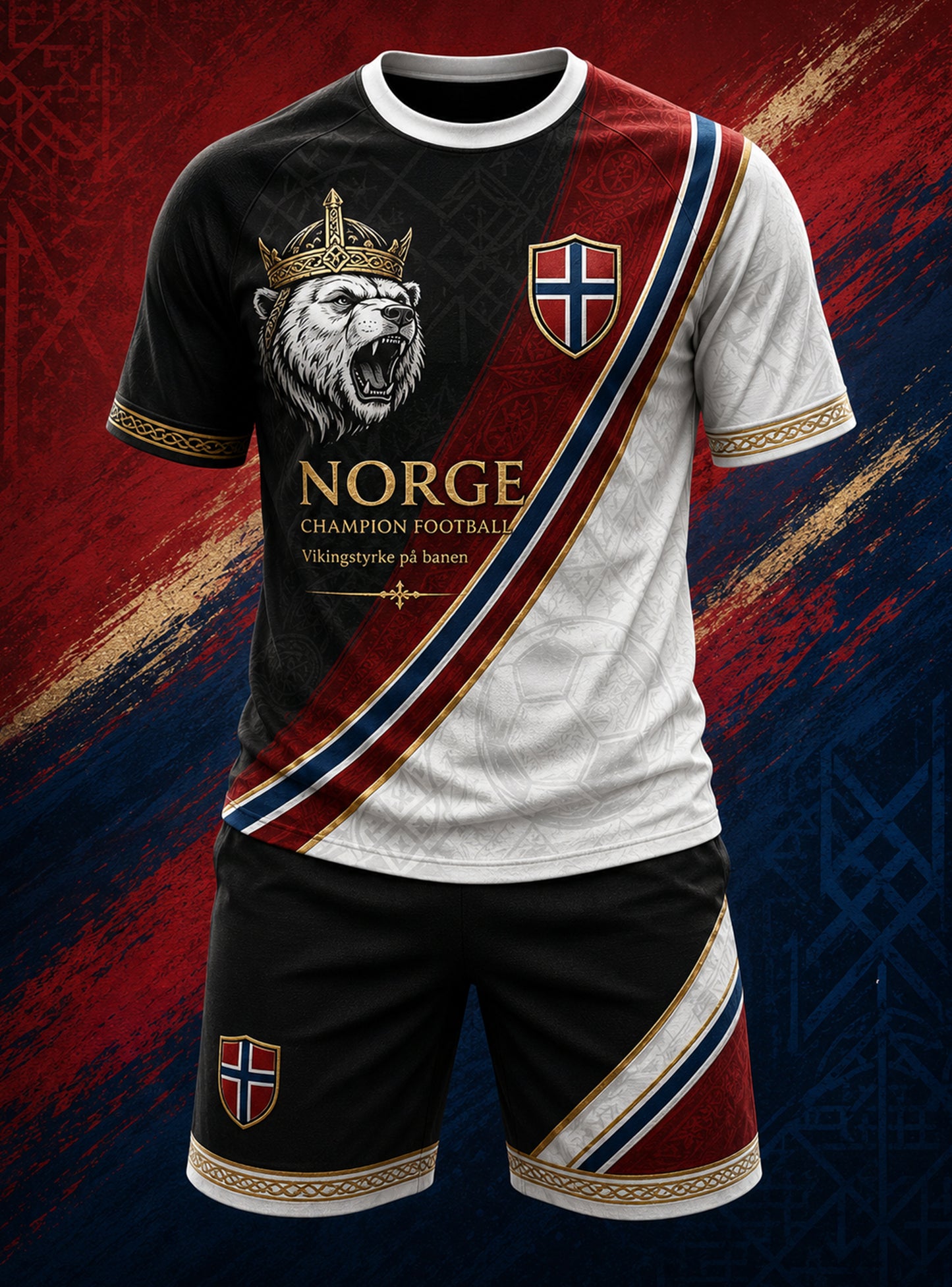 Herresett med kunsttrykk på t-skjorter med norsk vikingtema