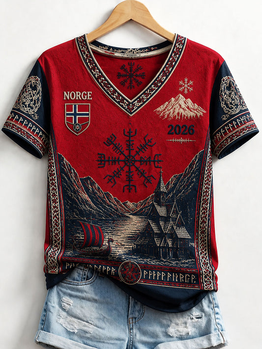 Kvinner Norge Viking V-utringning T-skjorter