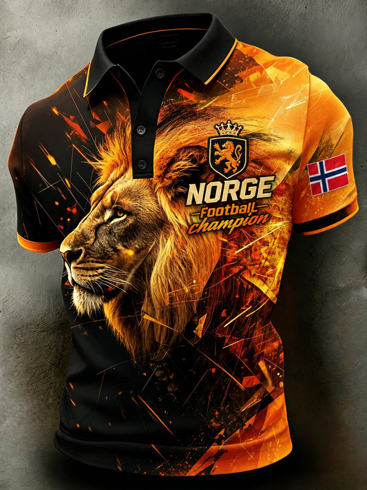 Menns polo-skjorte med norsk viking-inspirert patriotisk kulturkunsttrykk