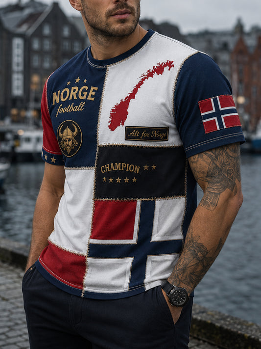 Herrer T-skjorte med norsk viking-inspirert patriotisk kulturkunsttrykk