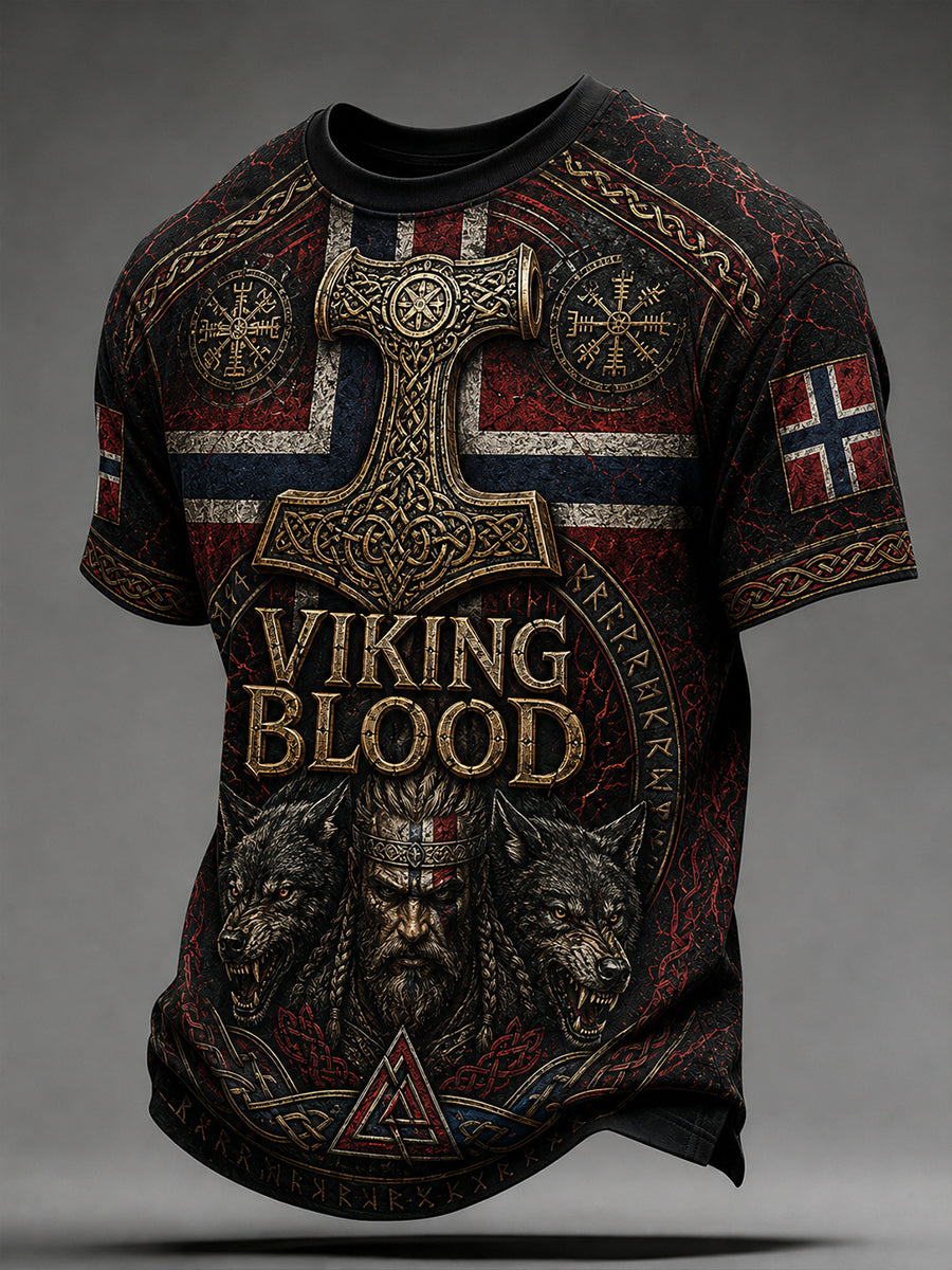 Retro nordisk vikingstil grafisk hverdags-T-skjorte