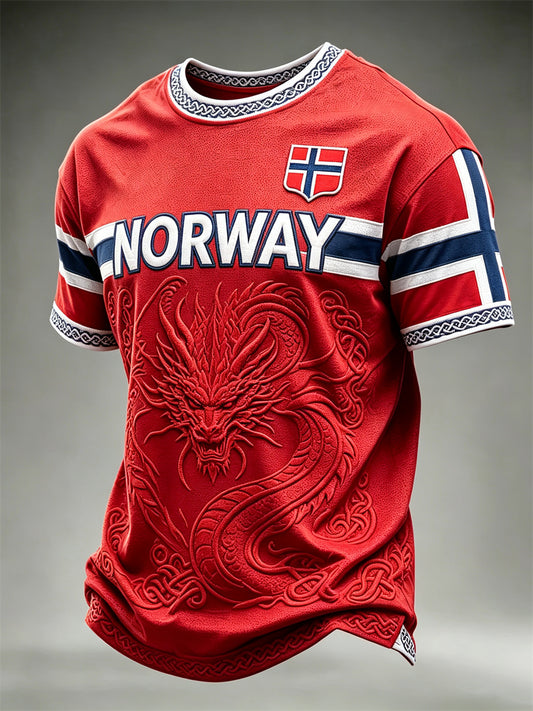 Menns Norge Viking drage Celtic Knott Flag Skriv ut korte ermer t-skjorte