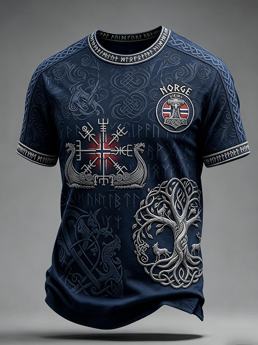 Menns Norge Viking Tree of Life Celtic Print Kortærme T-skjorte