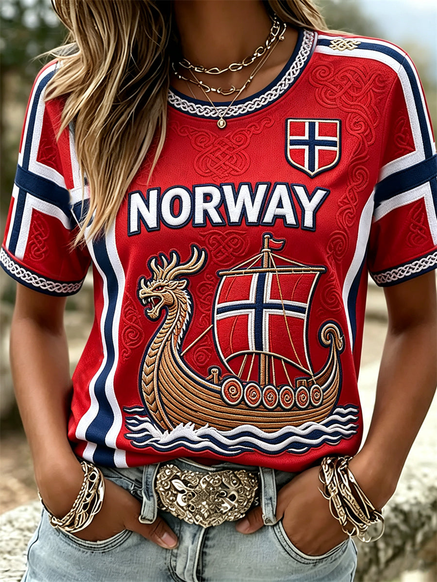 Kvinner Norge Viking skip Celtic Knota Flag Skriv ut korte ermet