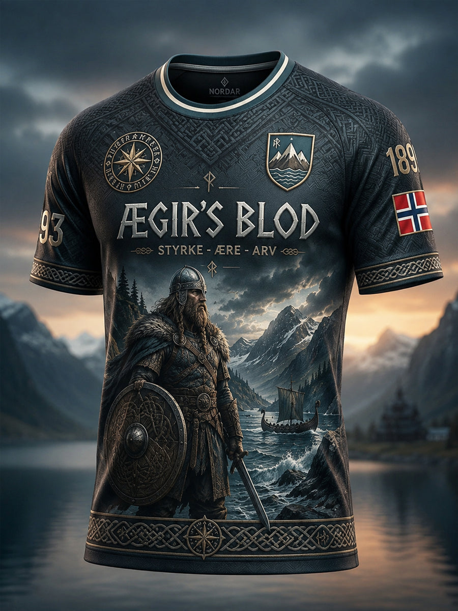 Retro norsk vikingkrigerkunst avslappet t-skjorte