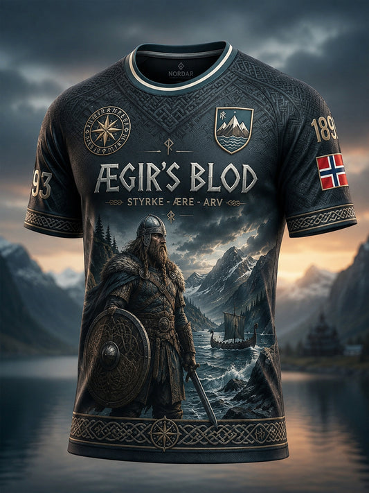 Retro norsk vikingkrigerkunst avslappet t-skjorte