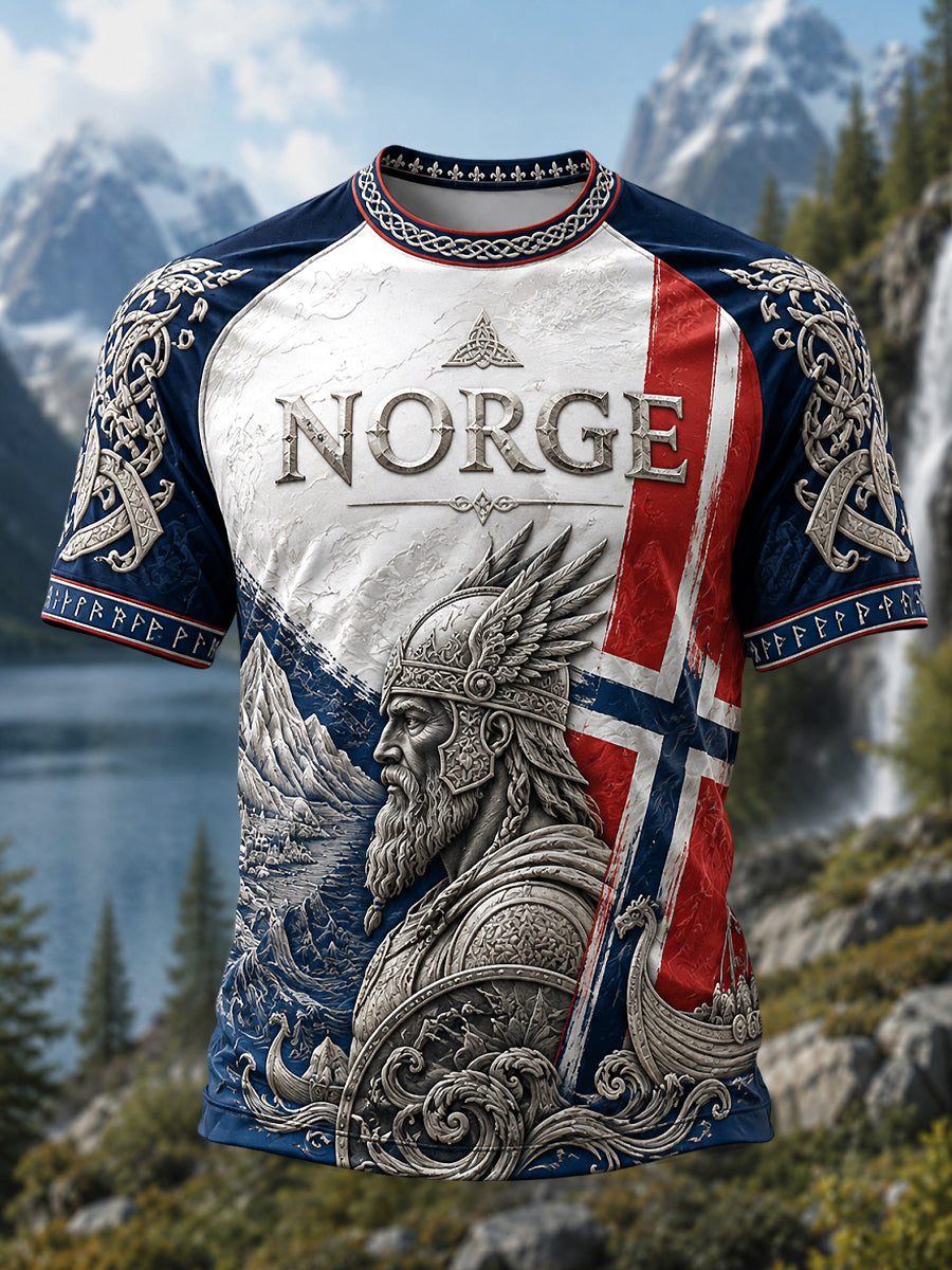 Retro norsk vikingskriger- lappeverk klassisk T-shirt