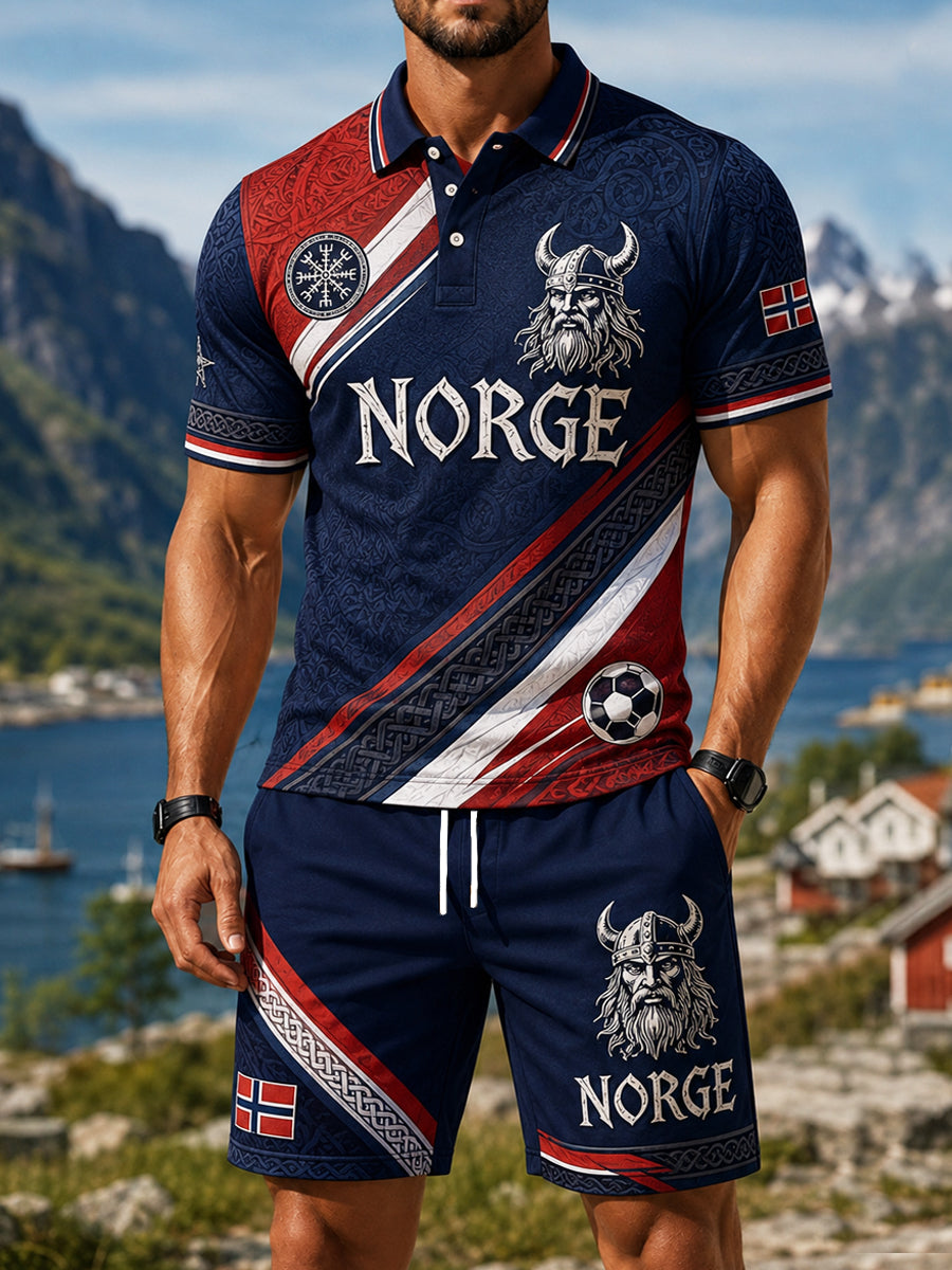Retro norsk vikingsk krigertema med polo skjorter og shorts