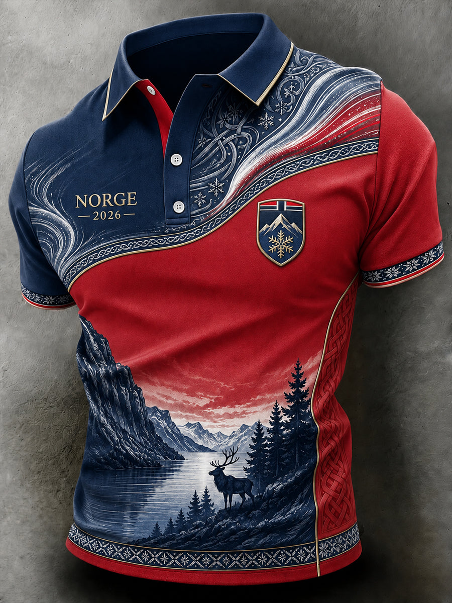 Retro-norsk vikingeinspirert klassisk kastuell polo skjorte