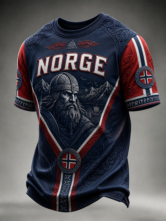 Menns retro norske vikingepatchwork Casual T-shirt