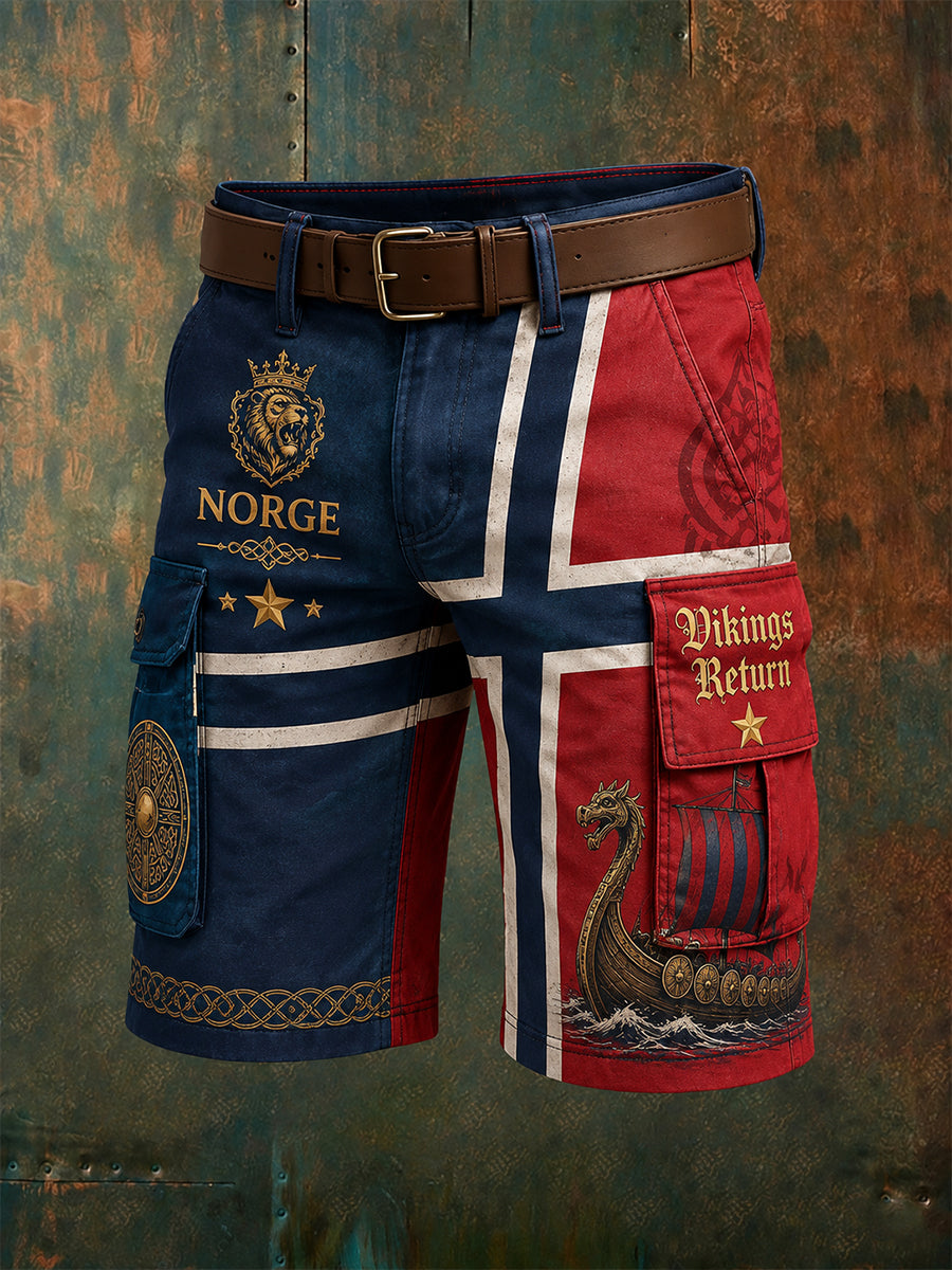 Menns norske vikingtema patriotiske kunst printshorts
