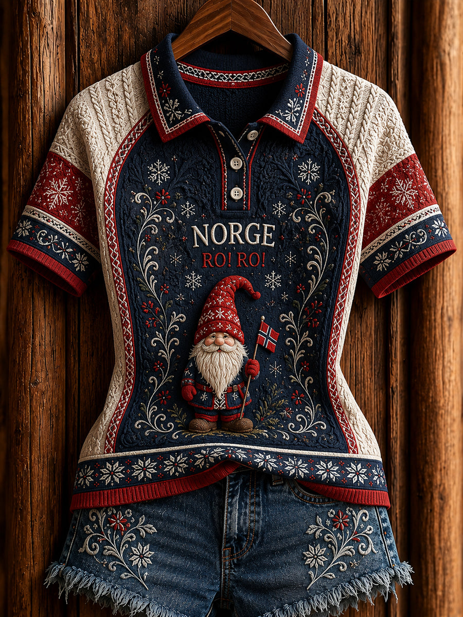 Retro norsk RO! RO! Nisse Patchwork uforstandig Polo skjorte