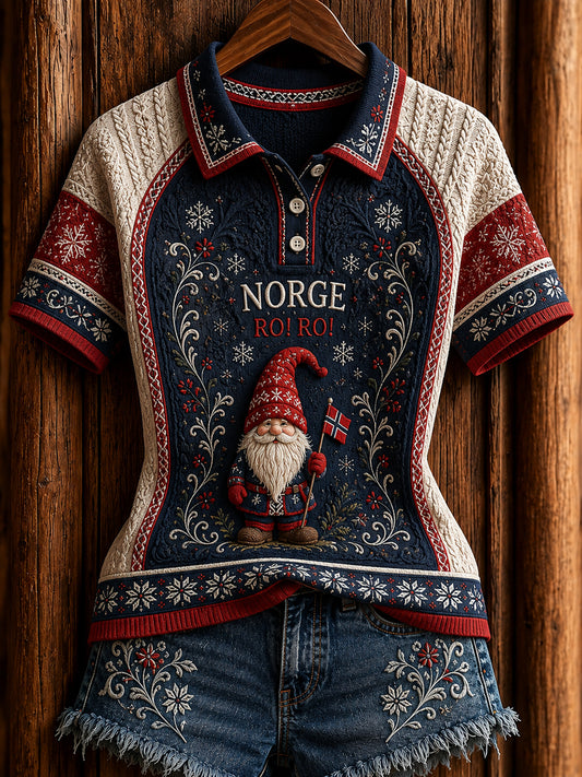Retro norsk RO! RO! Nisse Patchwork uforstandig Polo skjorte