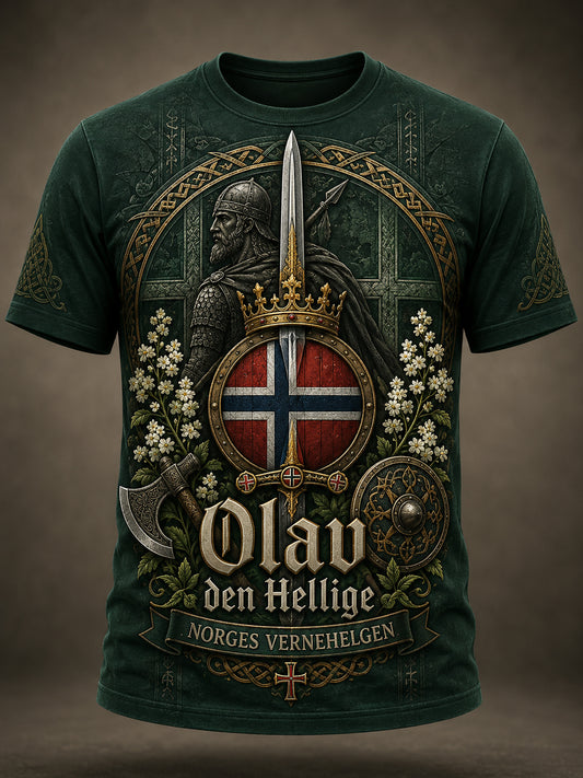 Menns St. Olavs-dags patriotisk kunsttrykk T-skjorte