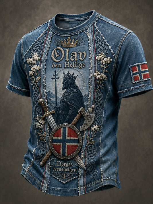 Menns St. Olavs-dags patriotisk kunsttrykk T-skjorte