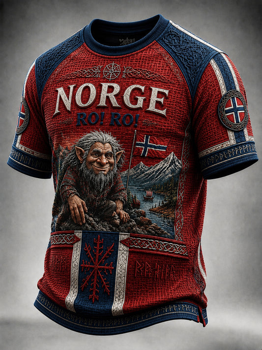 Retro norsk RO! RO! T-shirt med vaffel og mønster med troll