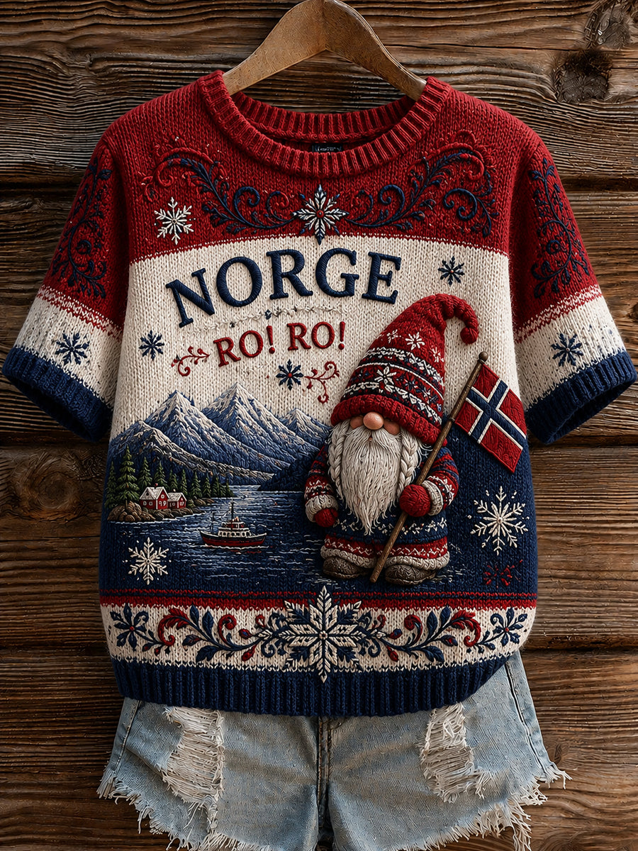 Retro norsk Nisse-stripet klassisk tilfeldig T-shirt