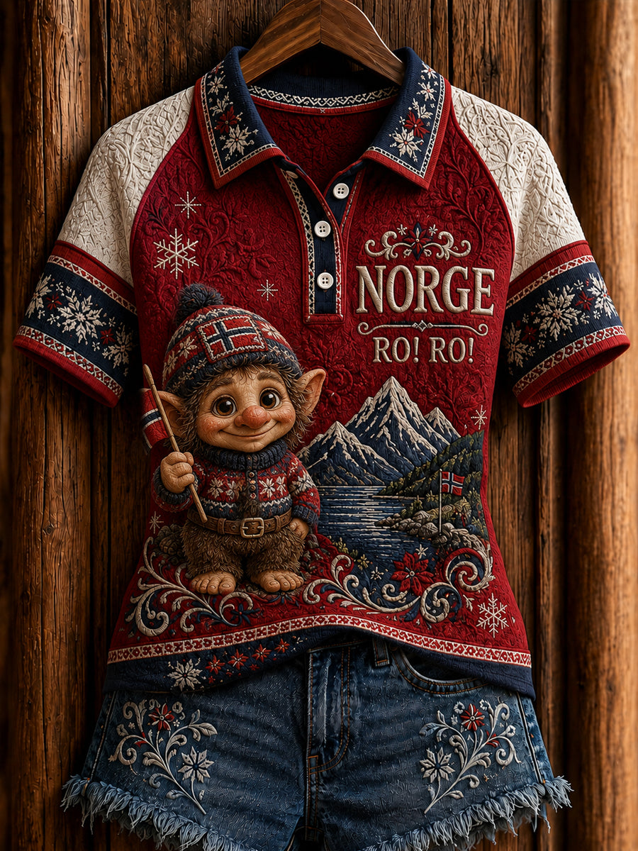 Retro norske trollpatchwork Casual Polo Skjorte
