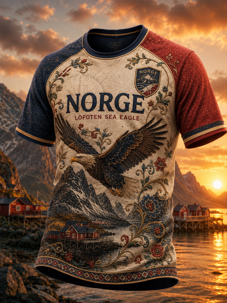 Retro nordisk vikingstilt grafisk T-shirt