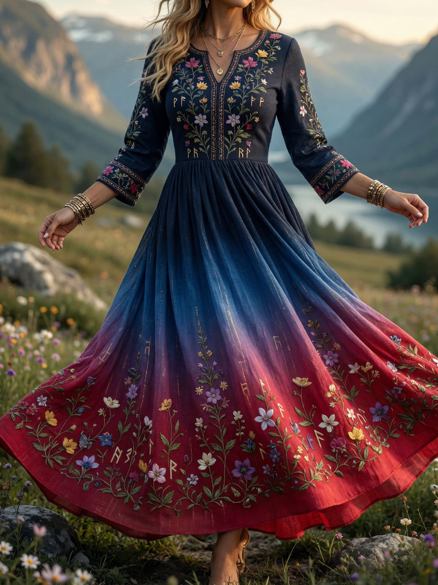 Retro Nordic Viking-stil kunst Skriv ut tilfeldig kjole