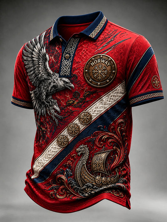 Vintage-stil norsk vikingScandinavianNordisk kunst Print Casual Polo Skjort