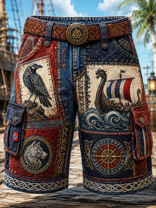 Vintagestil Norsk Viking Skandinavisk Nordisk Kunsttrykk Avslappet Shorts
