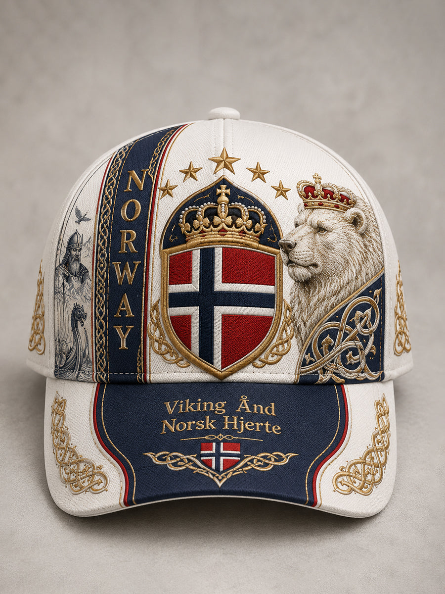 Unisex norsk vikingmotiv med patriotisk minnepreget kunsttrykk på lue
