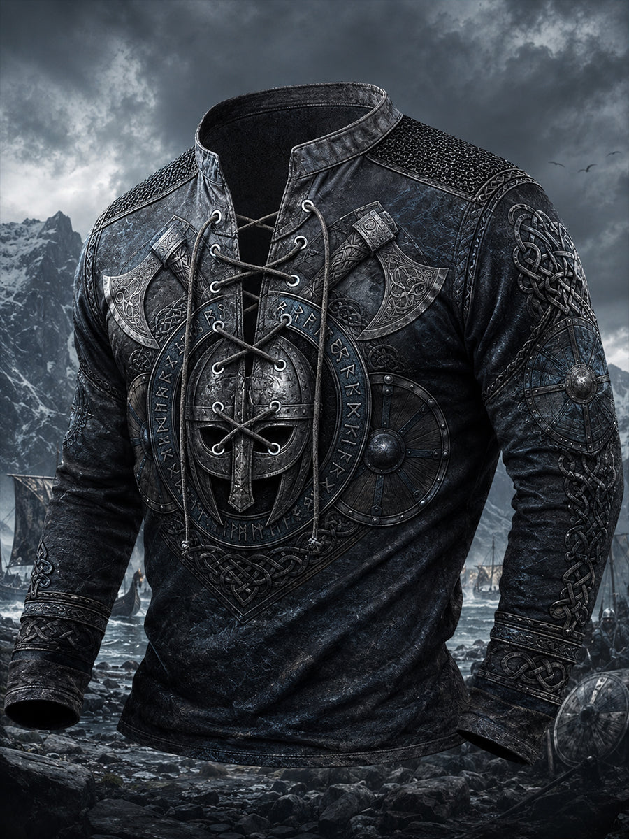Mäns Retro Viking konst Print Casual Topp
