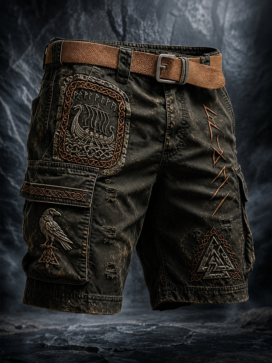 Retro viking-/nordiskstil konsttryck avslappnade cargobyxor
