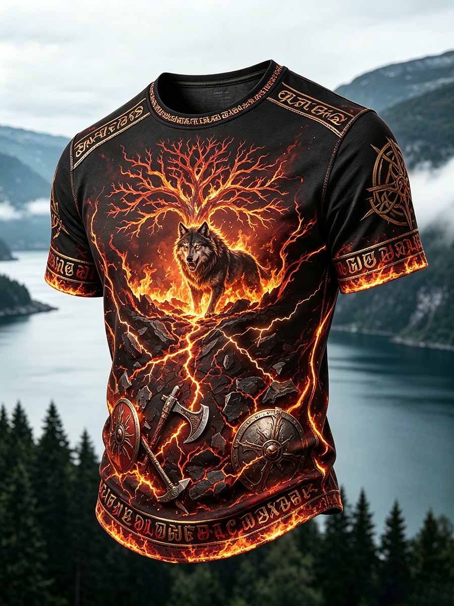 Mäns Retro Viking krigare Print Casual T-shirt