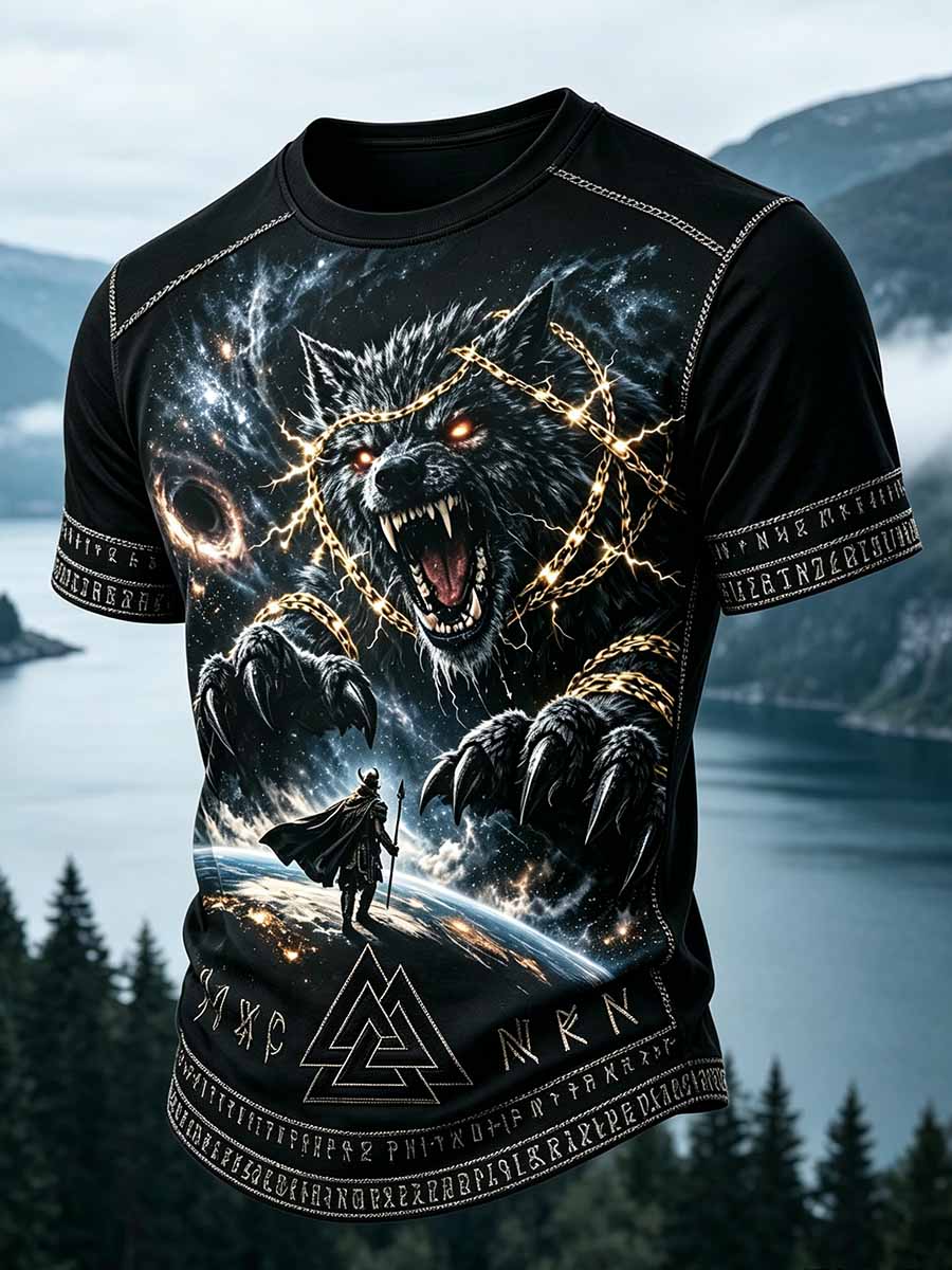 Mäns Vintage Viking Print Casual T-shirt