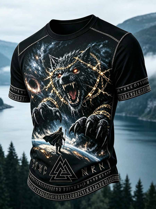 Mäns Vintage Viking Print Casual T-shirt