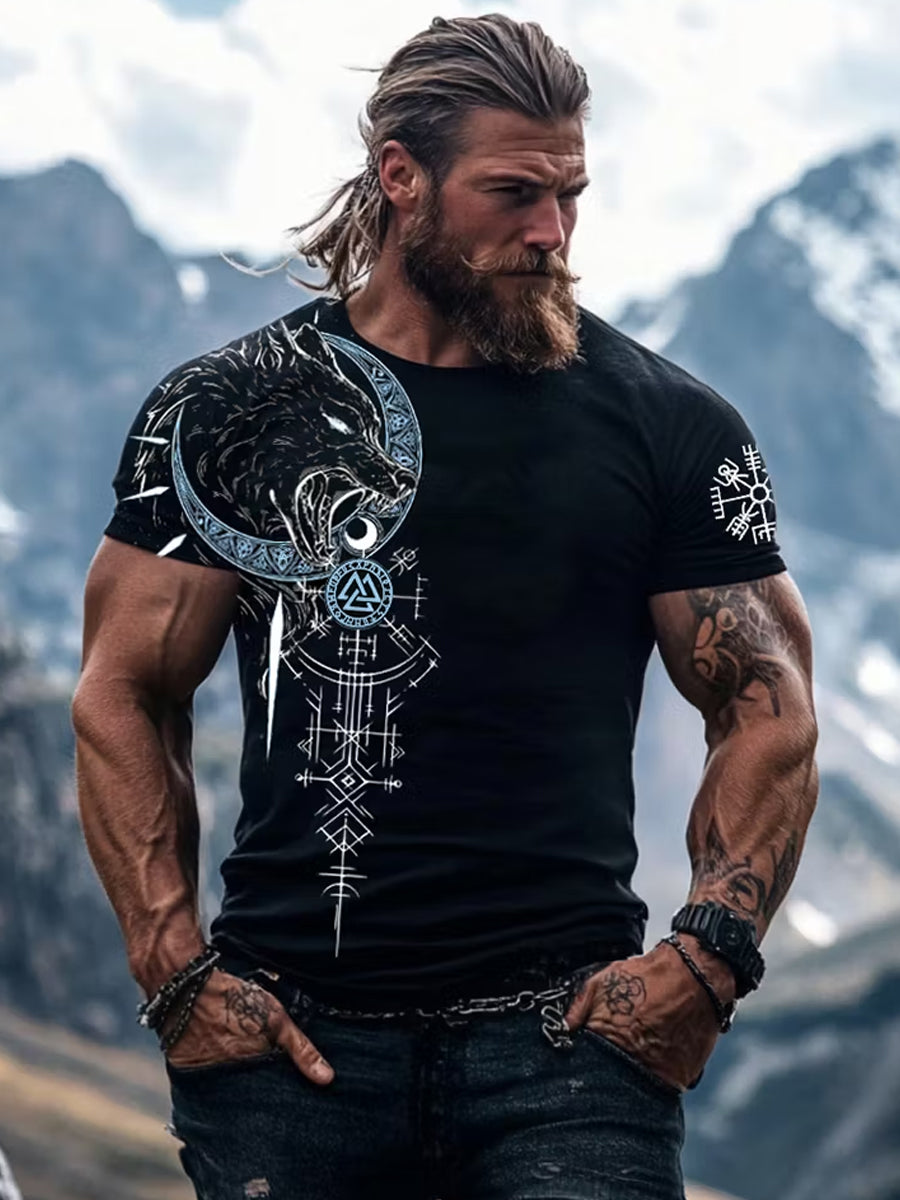 Mäns Retro Viking Art Print Casual T-shirt