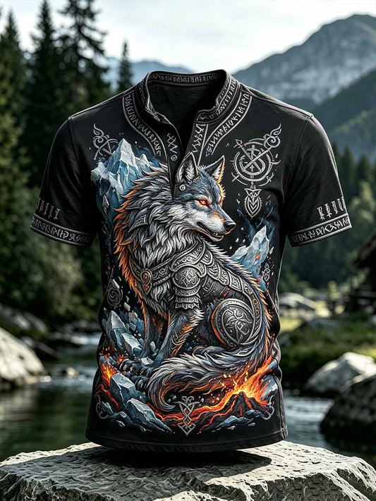 Mansvintage-T-shirt med vikingavargtryck
