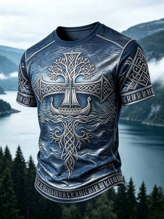 Mans Vintage Vikingtryck Lässig T-shirt