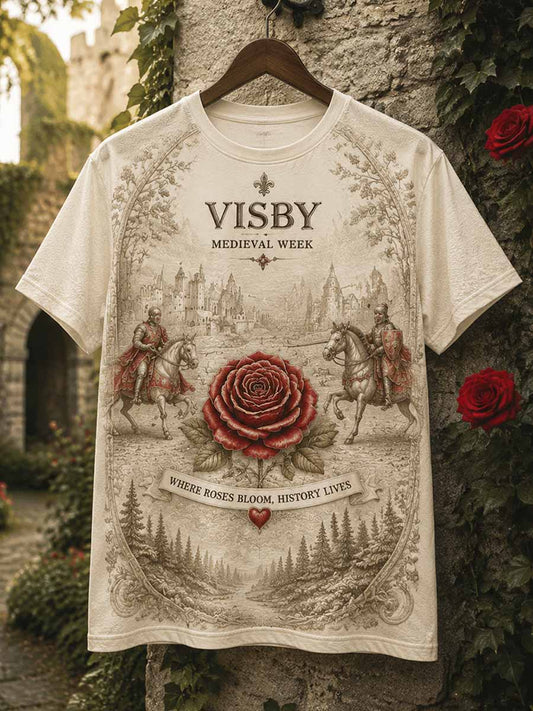 Kvinnors Vintage medeltida Rose Rose City konst mönster T-shirt