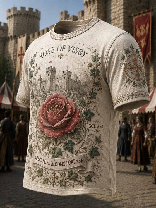 Mäns Retro medeltida Rose City konst mönster T-shirt