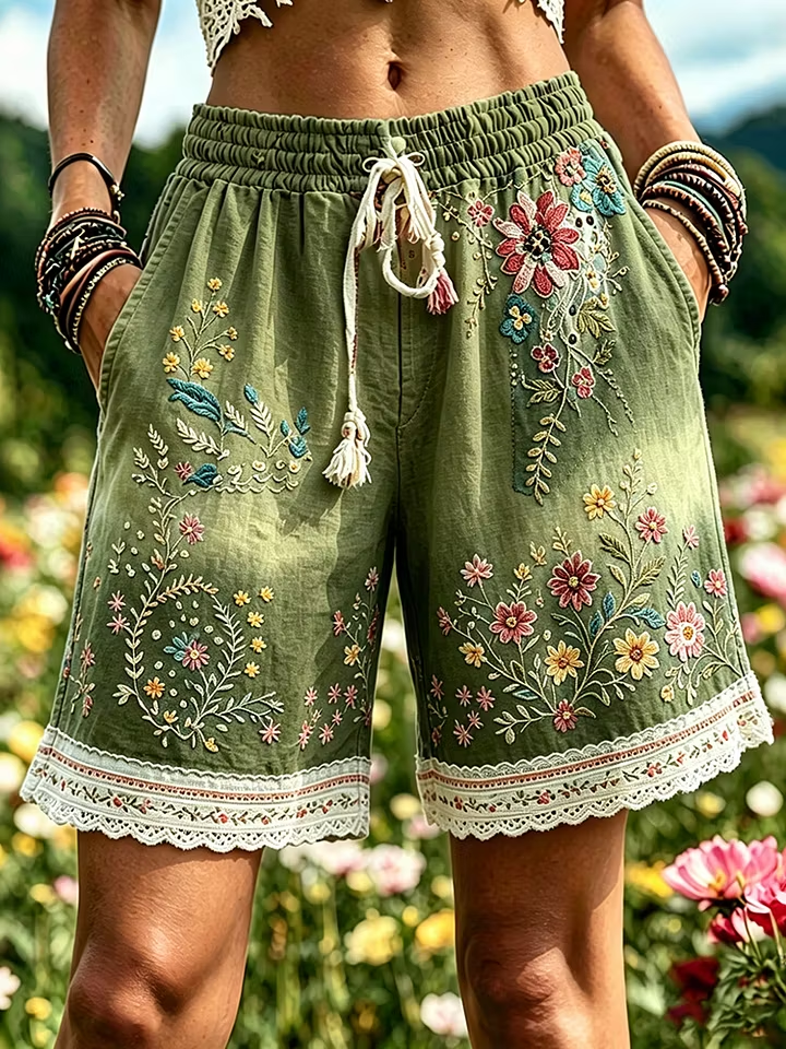 Kvinnors eleganta blommiga bomull Lin Shorts