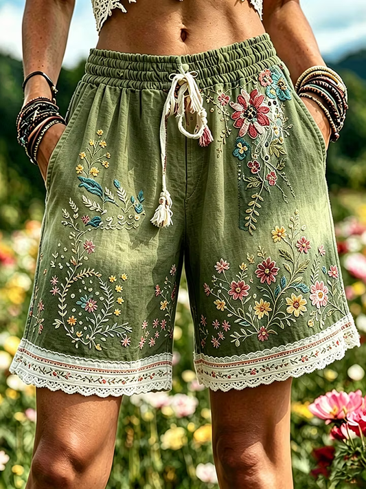 Kvinnors eleganta blommiga bomull Lin Shorts